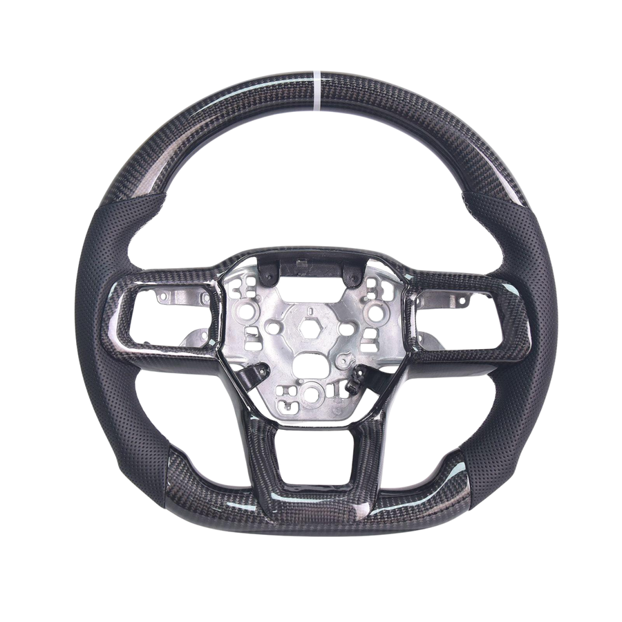 2024-Up Mustang Black Leather Gray Stitching Carbon Fiber Steering Wheel image 1