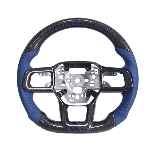 2024-Up Mustang Blue Leather Blue Stitching Carbon Fiber Steering Wheel image 1