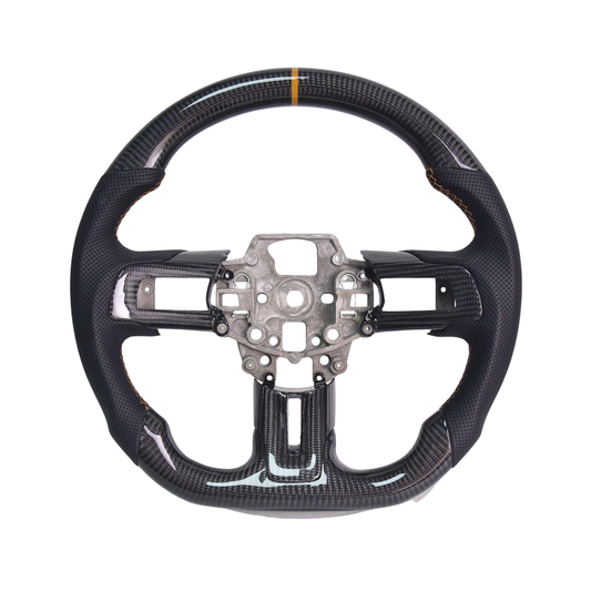 2015-23 Mustang Black Leather Brown Stitching Carbon Fiber Steering Wheel image 1
