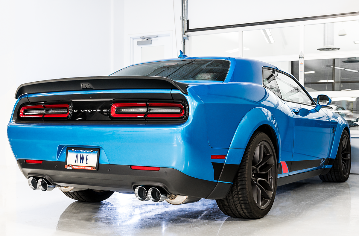 AWE Touring Edition Exhaust for 15+ Challenger 6.4 / 6.2 SC - Chrome Silver Quad Tips image 4