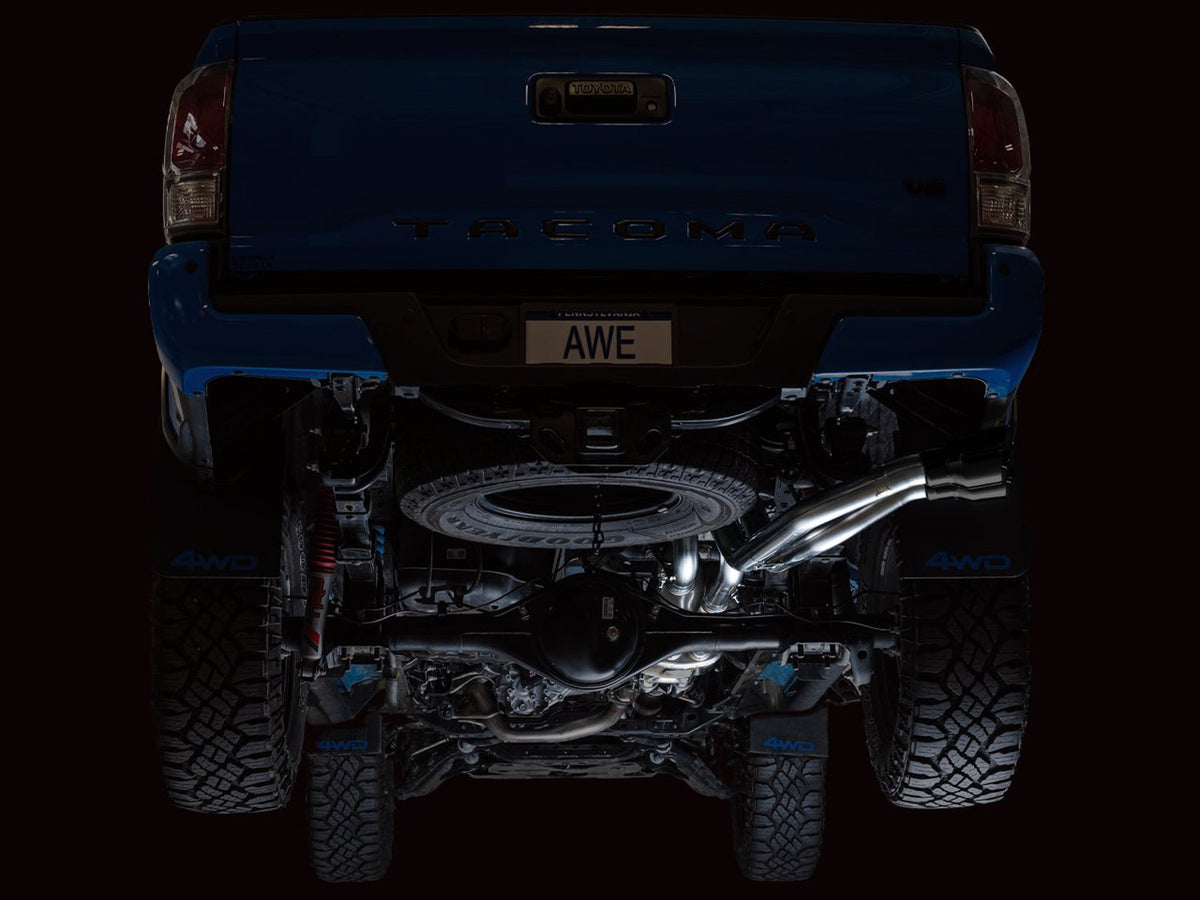 AWE 0FG Exhaust with BashGuard for 3rd Gen Tacoma - Dual Diamond Black Tips image 2