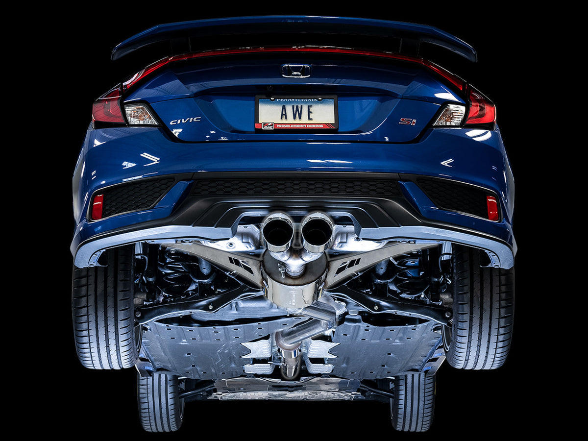 AWE Touring Edition Exhaust for 10th Gen Civic Si Coupe / Sedan (includes Front Pipe) - Dual Chrome Silver Tips image 2