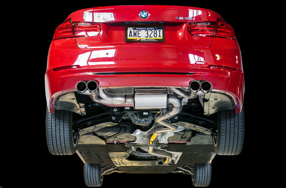 AWE Touring Edition Axle-back Exhaust, Quad Outlet for BMW F3X N20/N26 328i/428i - Chrome Silver Tips (80mm) image 2
