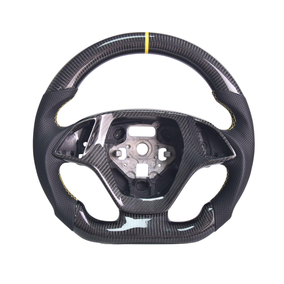 Chevrolet Corvette C7 Black Leather Yellow Stitching Carbon Fiber Steering Wheel image 1