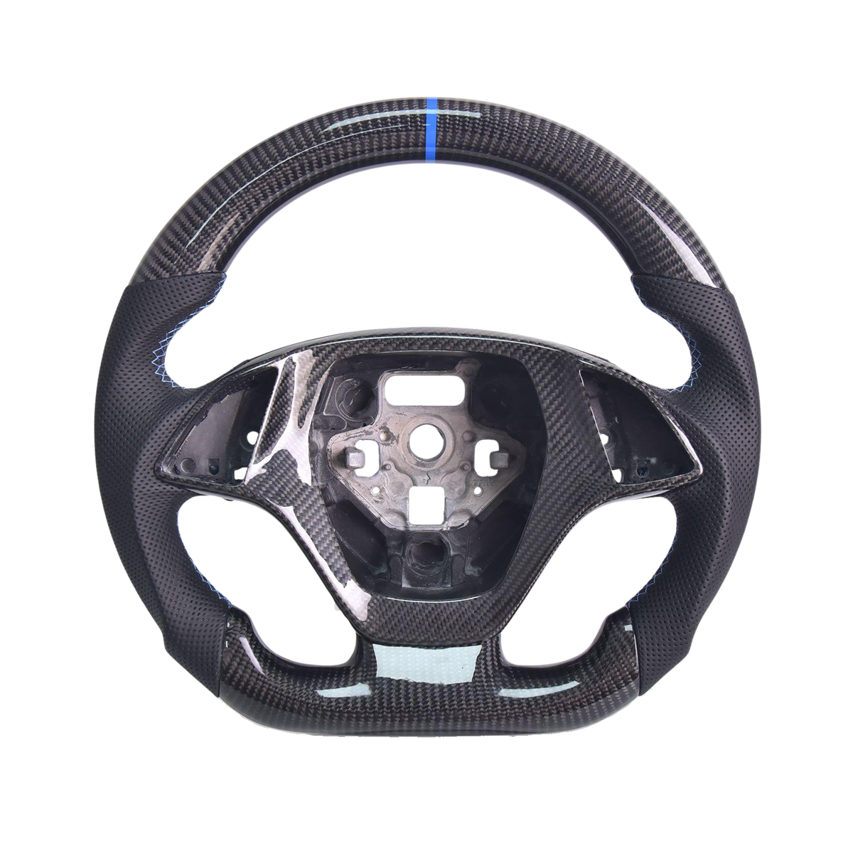 Chevrolet Corvette C7 Black Leather Blue Stitching Carbon Fiber Steering Wheel image 1