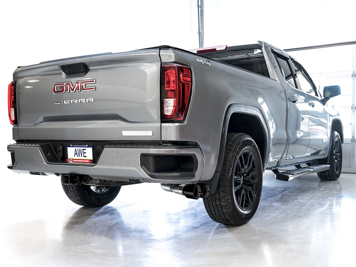 AWE 0FG Catback Dual Side Exit Exhaust for 4th Gen Silverado/Sierra 1500 5.3L (Flat Bumper) - Diamond Black Tips image 3