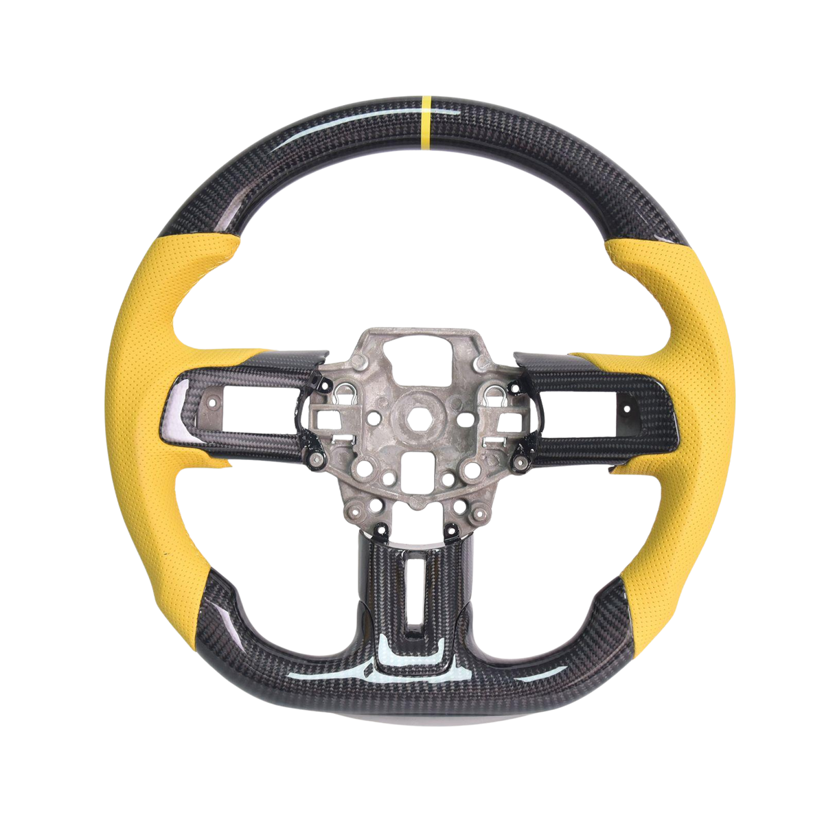 2015-17 Mustang Yellow Leather Yellow Stitching Carbon Fiber Steering Wheel image 1