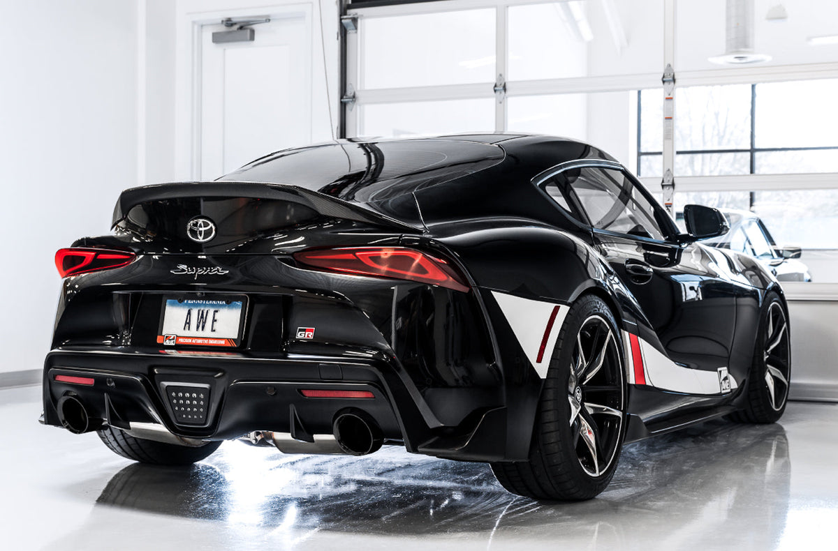 AWE Non-Resonated Touring Edition Exhaust for A90 Supra - 5" Diamond Black Tips image 3