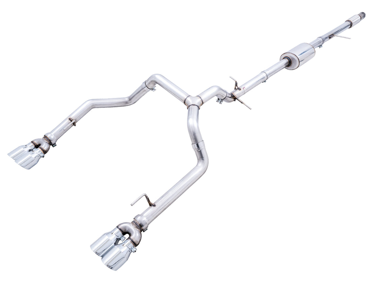 AWE 0FG Catback Split Rear Exit Exhaust for 4th Gen Silverado/Sierra 1500 5.3L (With Bumper Cutouts) - Quad Chrome Silver Tips image 1