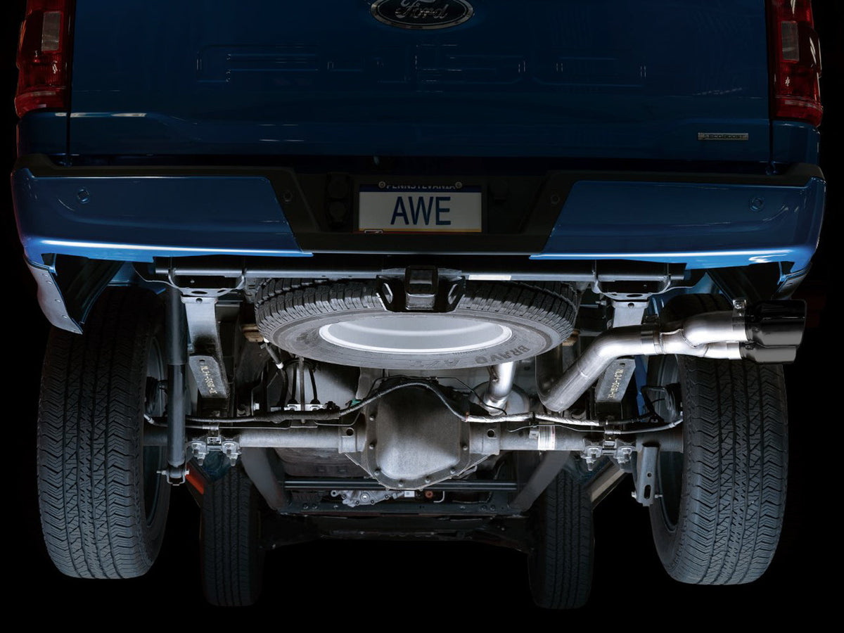AWE 0FG Dual Side Exit Exhaust for '21+ Ford F-150 - 4.5 Diamond Black Tips image 5