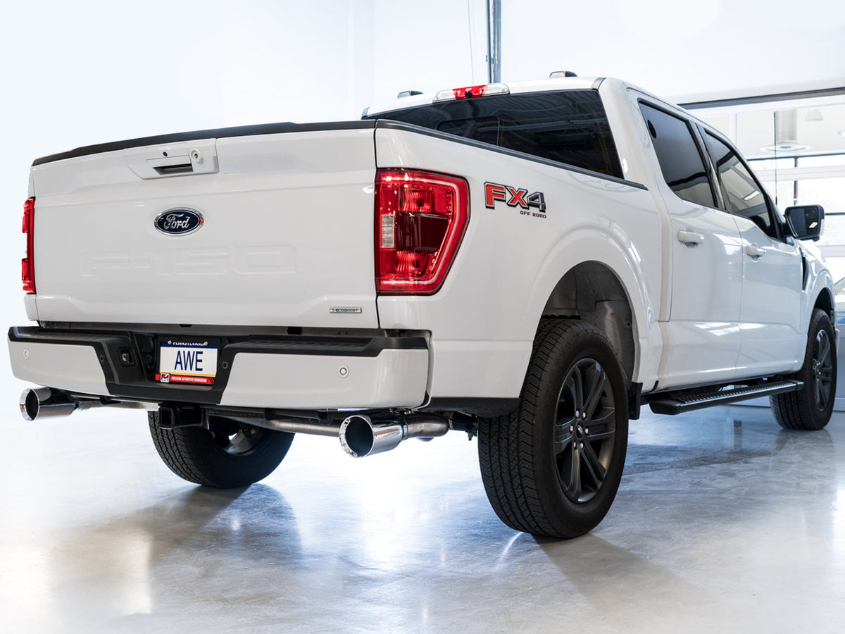 AWE 0FG Dual Split Rear Exhaust for '21+ Ford F-150 - 5 Chrome Silver Tips image 2