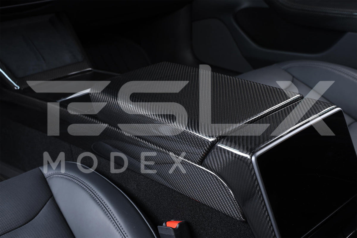 2020-Up Tesla Model 3 Y Carbon Fiber Interior Center Armrest Cover image 14
