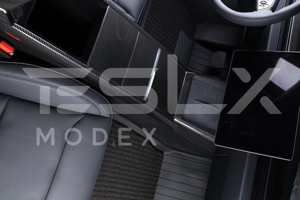 2024-Up Tesla Model 3, 2025-Up Model Y Carbon Fiber Interior Central Storage Box Cover image 4