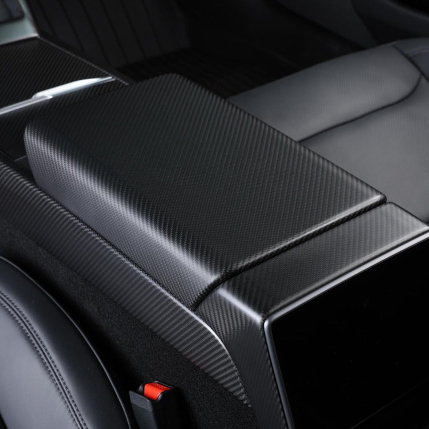 2020-Up Tesla Model 3 Y Carbon Fiber Interior Center Armrest Cover image 12