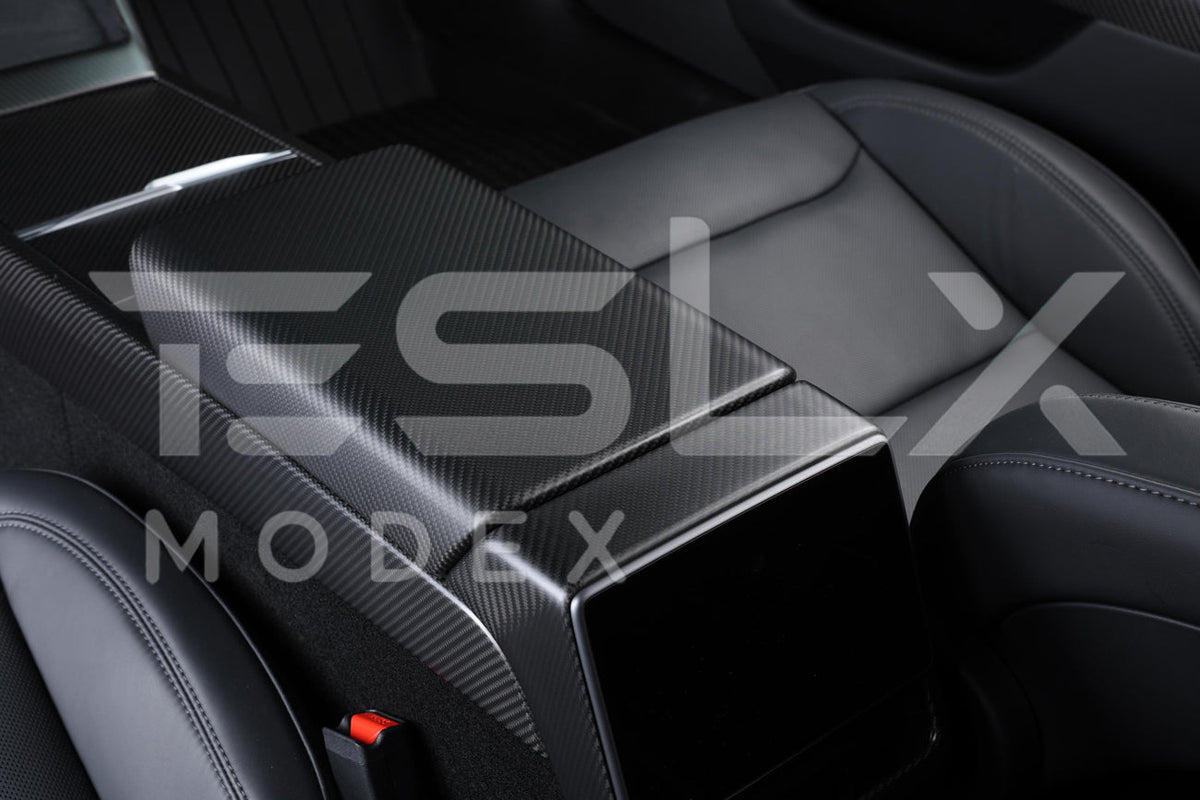 2020-Up Tesla Model 3 Y Carbon Fiber Interior Center Armrest Cover image 32