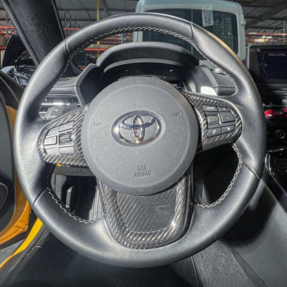 2020-Up Toyota Supra Carbon Fiber Steering Wheel Trim Cover image 1