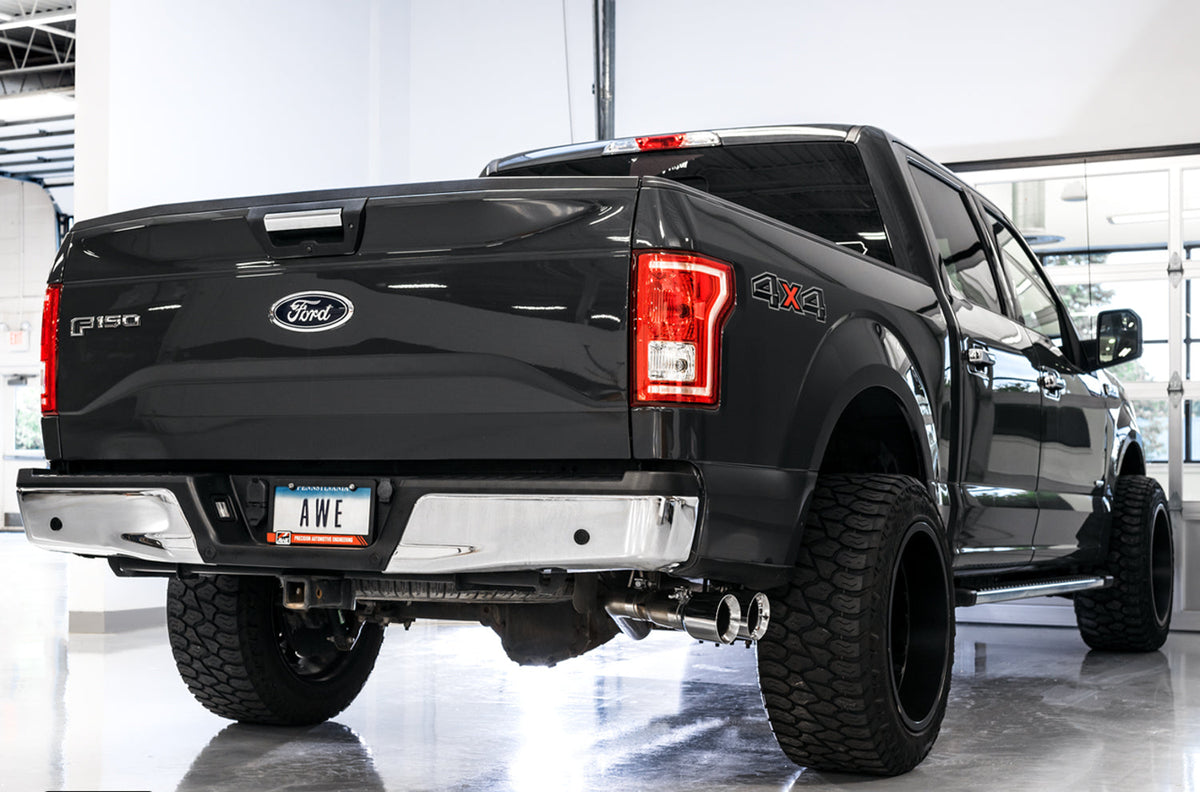 AWE 0FG Single Exit Exhaust for '15-'20 F-150 - 4.5 Chrome Silver Tips image 4