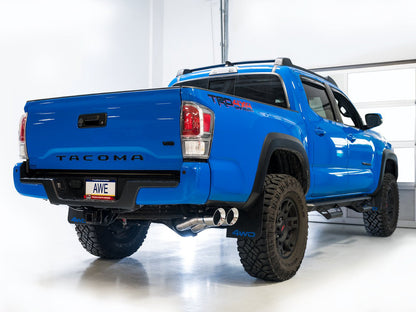 AWE 0FG Exhaust with BashGuard for 3rd Gen Tacoma - Dual Chrome Silver Tips image 11