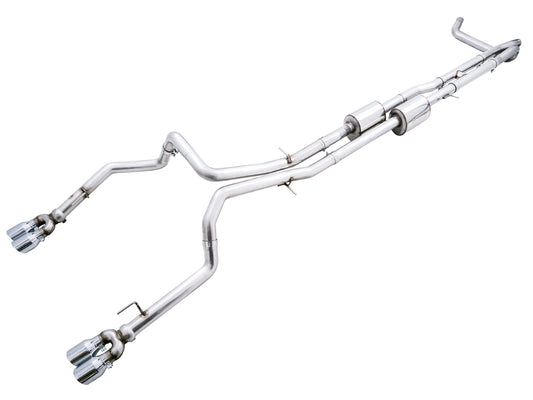 AWE 0FG Catback Split Rear Exit Exhaust for 4th Gen Silverado/Sierra 1500 6.2L (with bumper cutouts) - Quad Chrome Silver Tips image 1