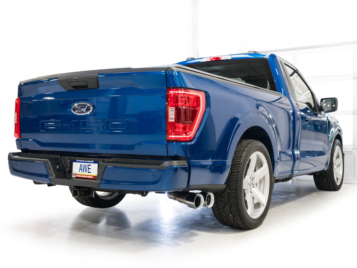 AWE 0FG Dual Side Exit Exhaust for Ford F-150 Regular Cab - 4.5 Chrome Silver Tips image 4