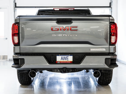 AWE 0FG Catback Split Rear Exit Exhaust for 4th Gen Silverado/Sierra 1500 5.3L (Flat Bumper) - Dual Chrome Silver Tips image 2