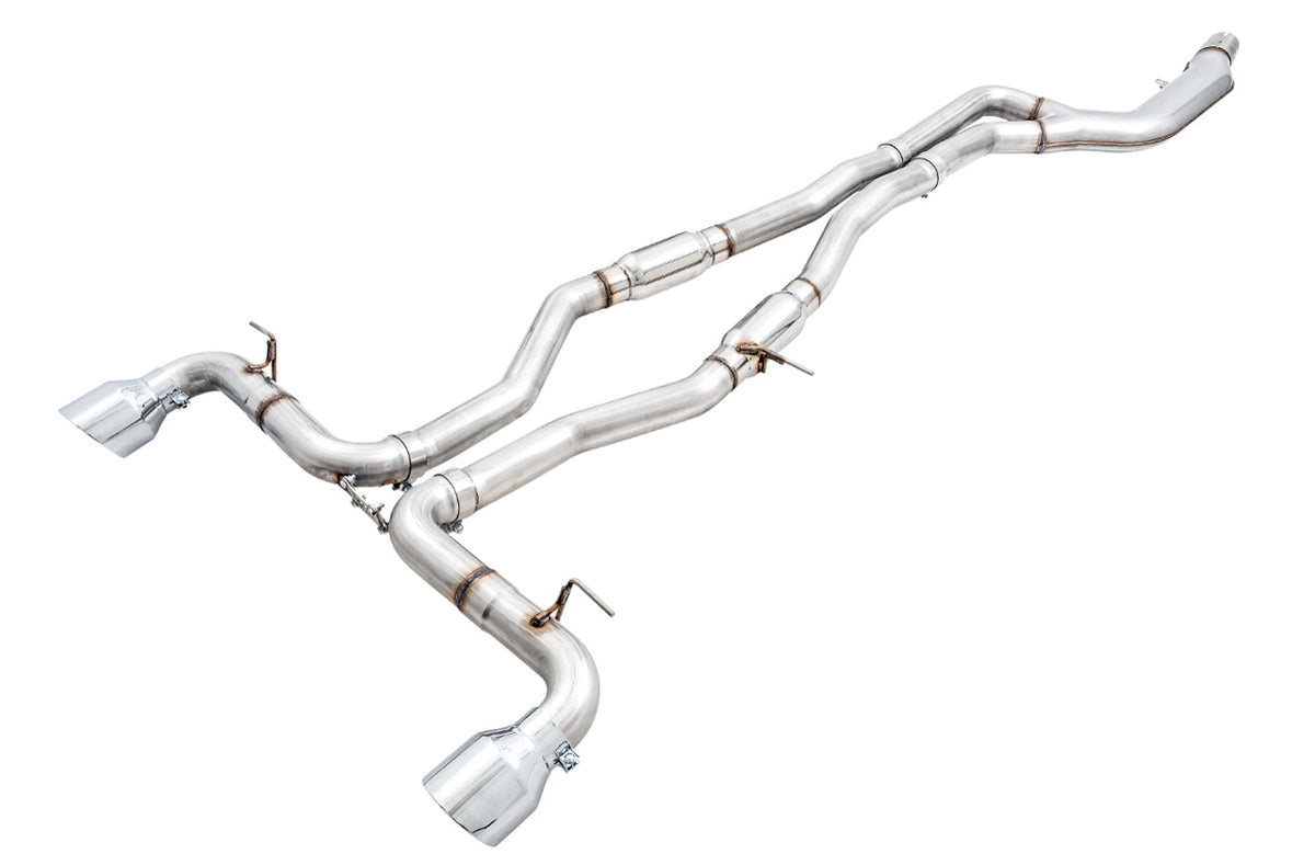 AWE Resonated Track Edition Exhaust for A90 Supra - 5" Chrome Silver Tips image 1