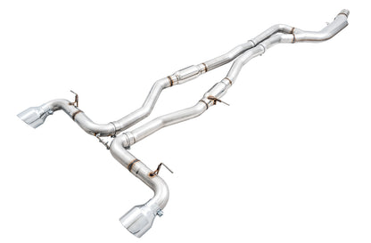 AWE Resonated Track Edition Exhaust for A90 Supra - 5" Chrome Silver Tips image 1