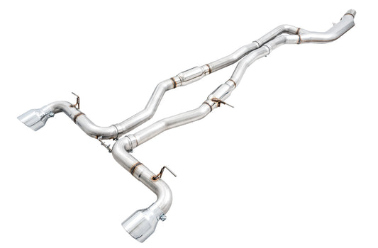 AWE Resonated Track Edition Exhaust for A90 Supra - 5" Chrome Silver Tips image 1