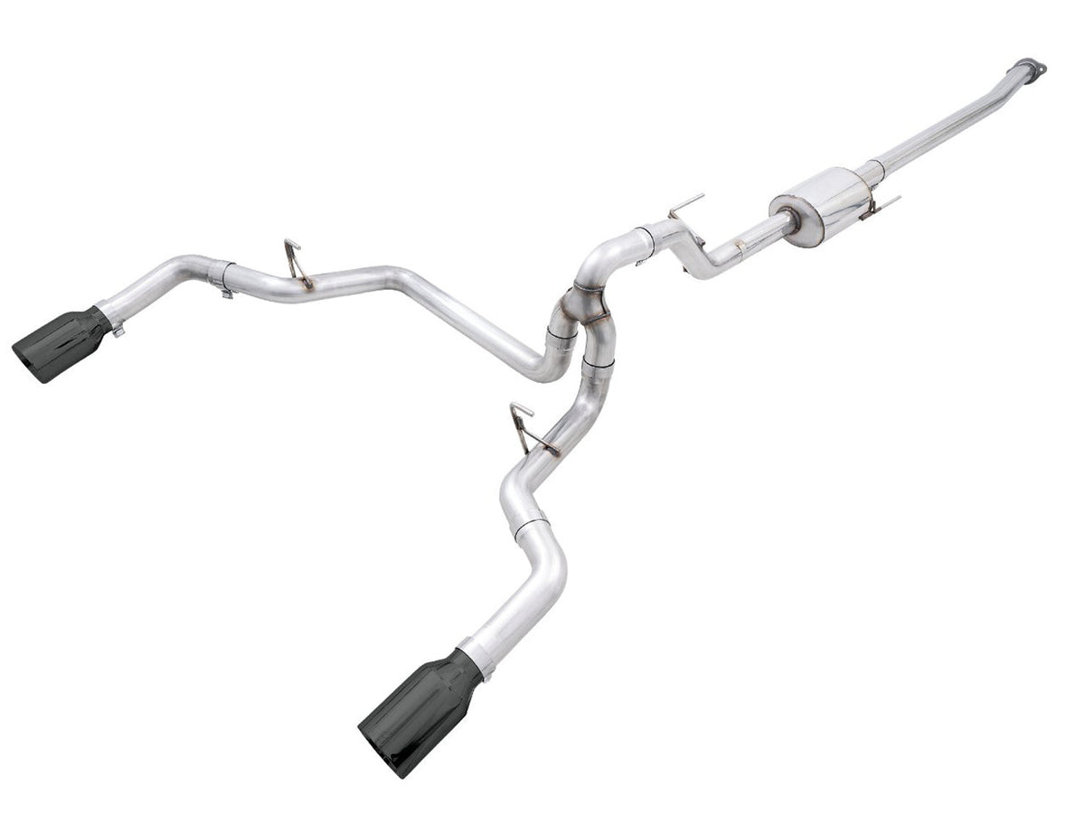AWE 0FG Dual Split Rear Exhaust for '21+ Ford F-150 - 5 Diamond Black Tips image 1