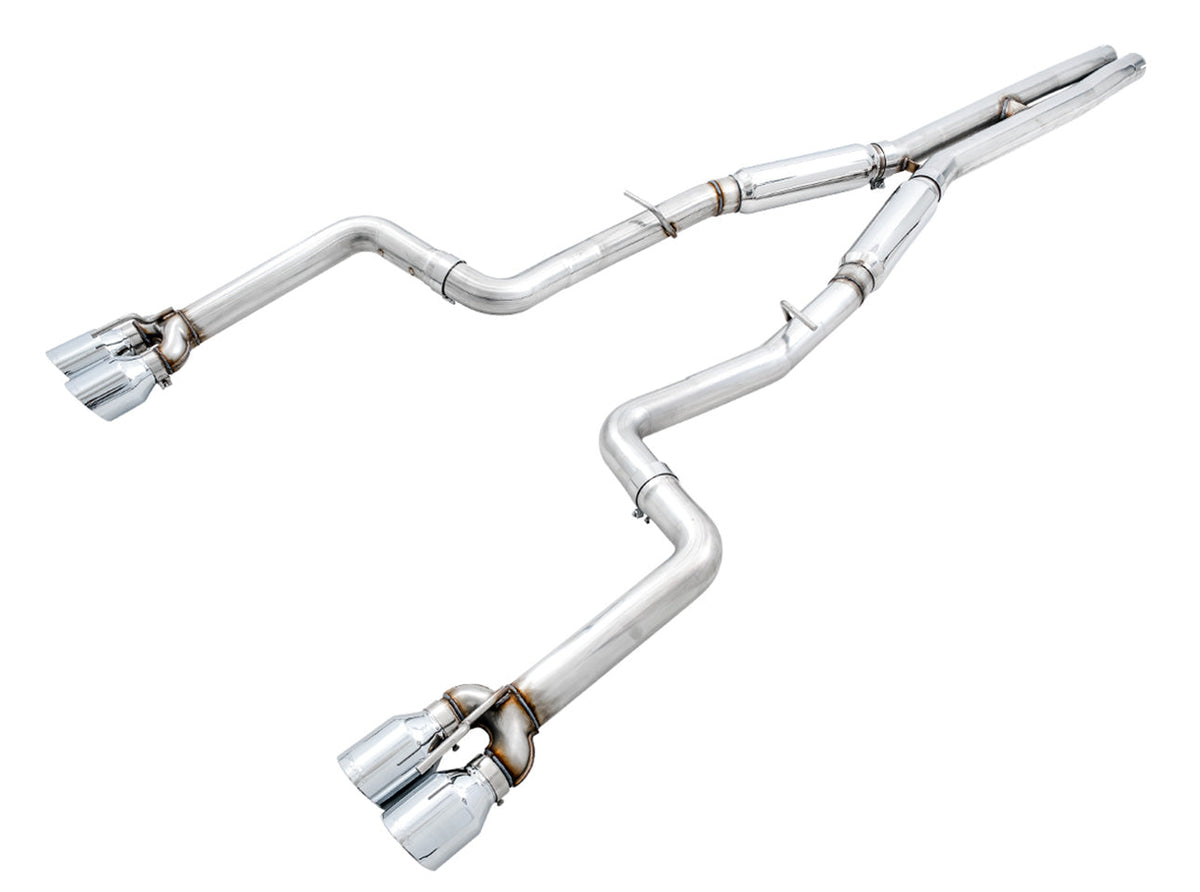 AWE Track Edition Exhaust for 15+ Challenger 6.4 / 6.2 SC - Chrome Silver Quad Tips image 1