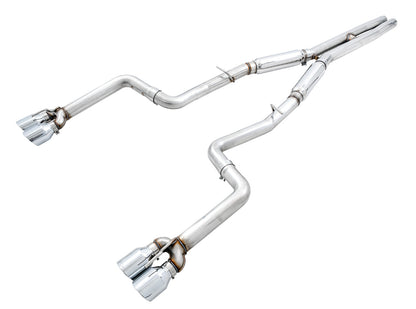 AWE Track Edition Exhaust for 15+ Challenger 6.4 / 6.2 SC - Chrome Silver Quad Tips image 1