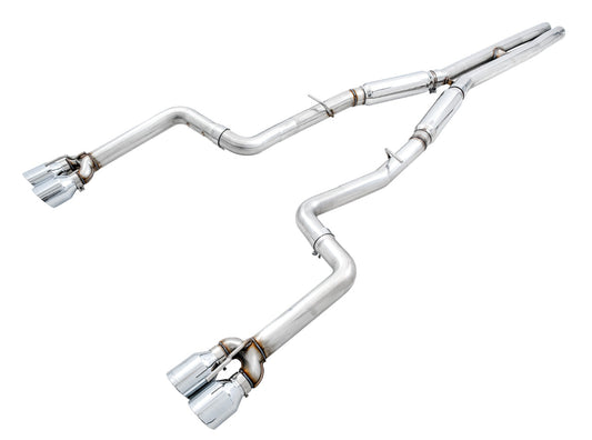 AWE Track Edition Exhaust for 15+ Challenger 6.4 / 6.2 SC - Chrome Silver Quad Tips image 1