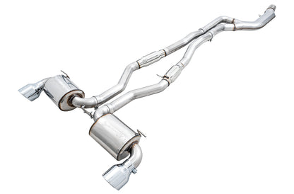 AWE Resonated Touring Edition Exhaust for A90 Supra - 5" Chrome Silver Tips image 1