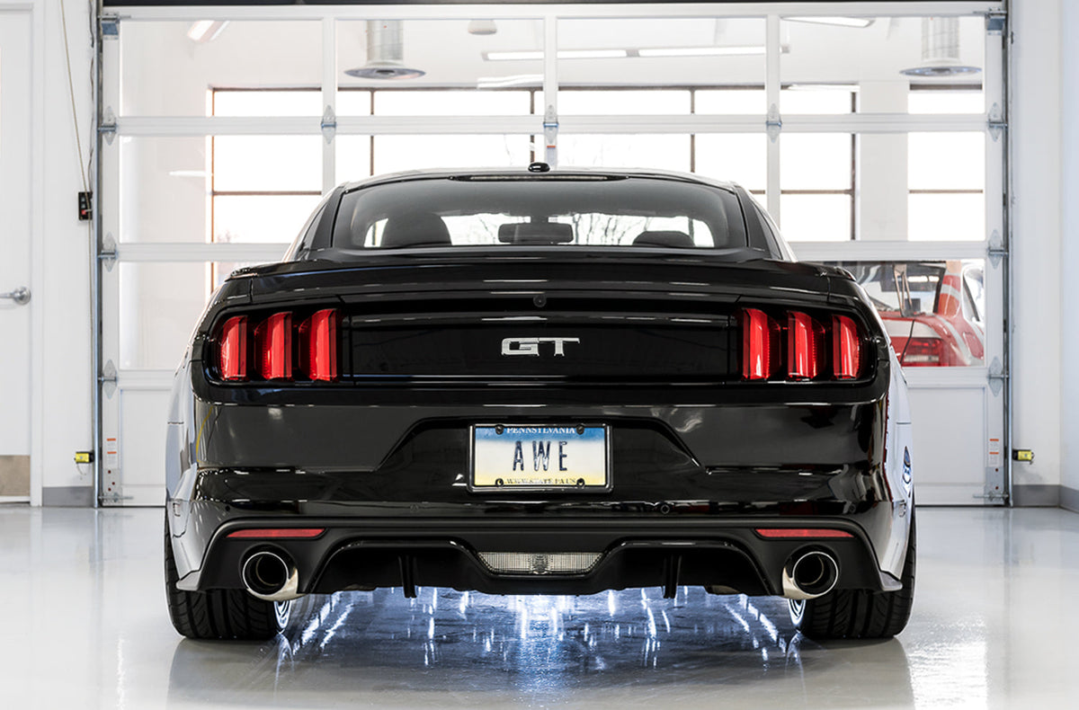 AWE Track Edition Cat-back Exhaust for S550 Mustang GT - Dual Tip - Chrome Silver Tips image 2
