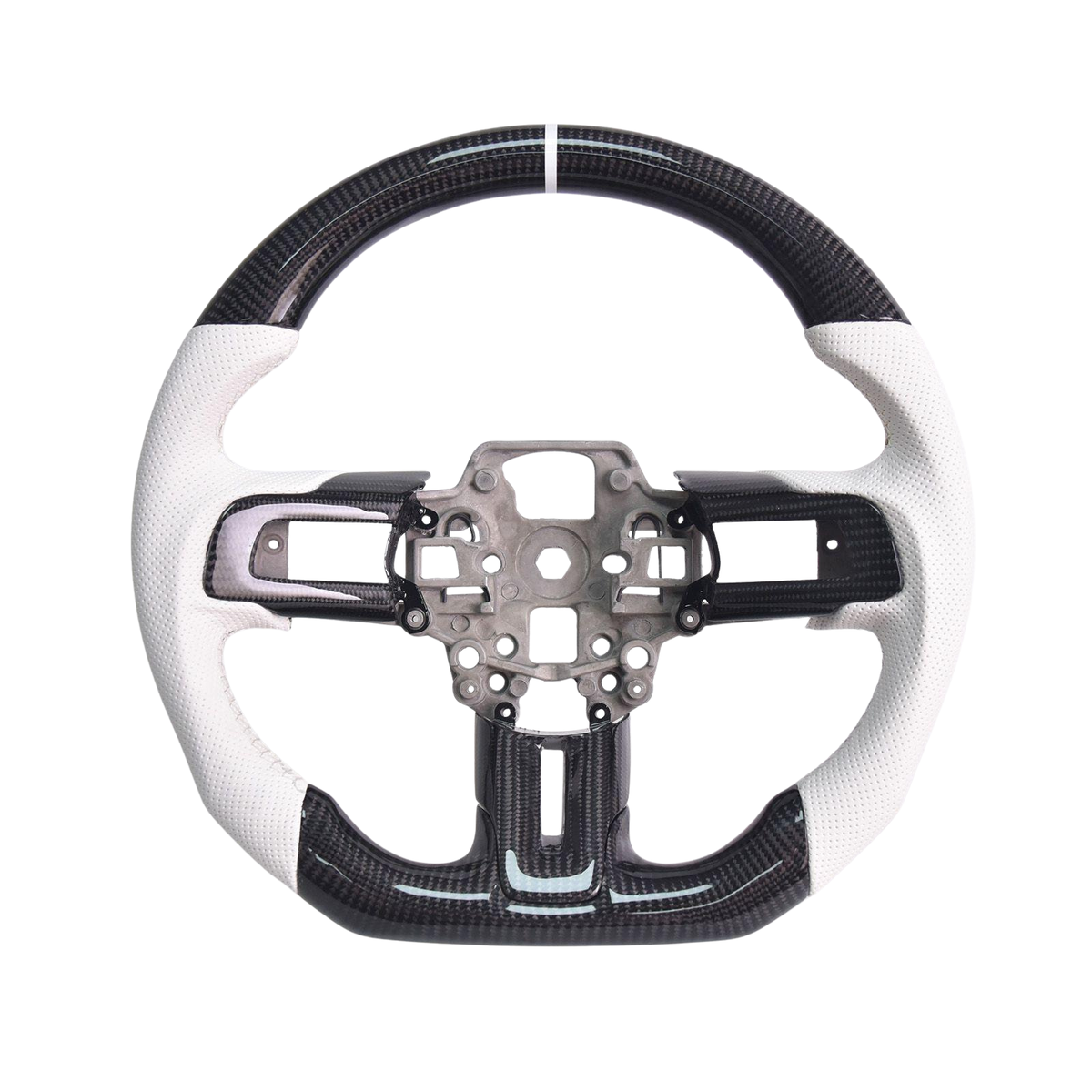 2015-23 Mustang White Leather White Stitching Carbon Fiber Steering Wheel image 2