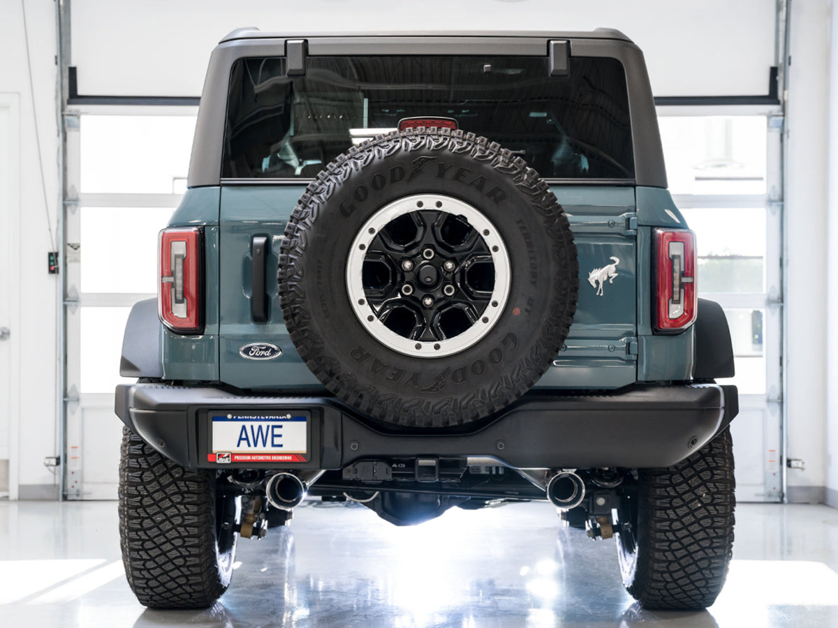 AWE 0FG Catback Exhaust for Ford Bronco with BashGuard™ - Dual 4.5 Chrome Silver Tips image 6