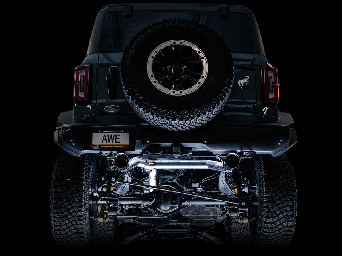 AWE 0FG Catback Exhaust for Ford Bronco with BashGuard™ - Dual 4.5 Chrome Silver Tips image 3