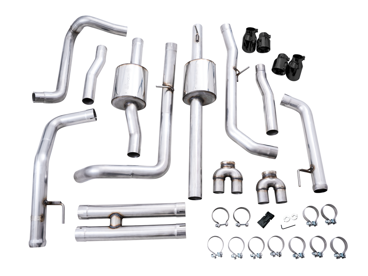 AWE 0FG Catback Split Rear Exit Exhaust for 4th Gen Silverado/Sierra 1500 6.2L (With Bumper Cutouts) - Quad Diamond Black Tips image 9