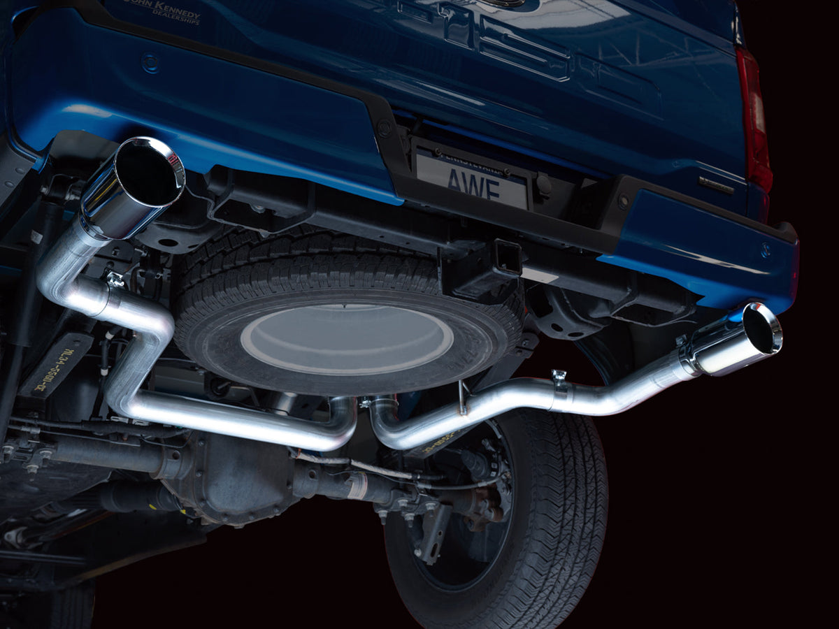 AWE 0FG Dual Split Rear Exhaust for '21+ Ford F-150 - 5 Chrome Silver Tips image 7