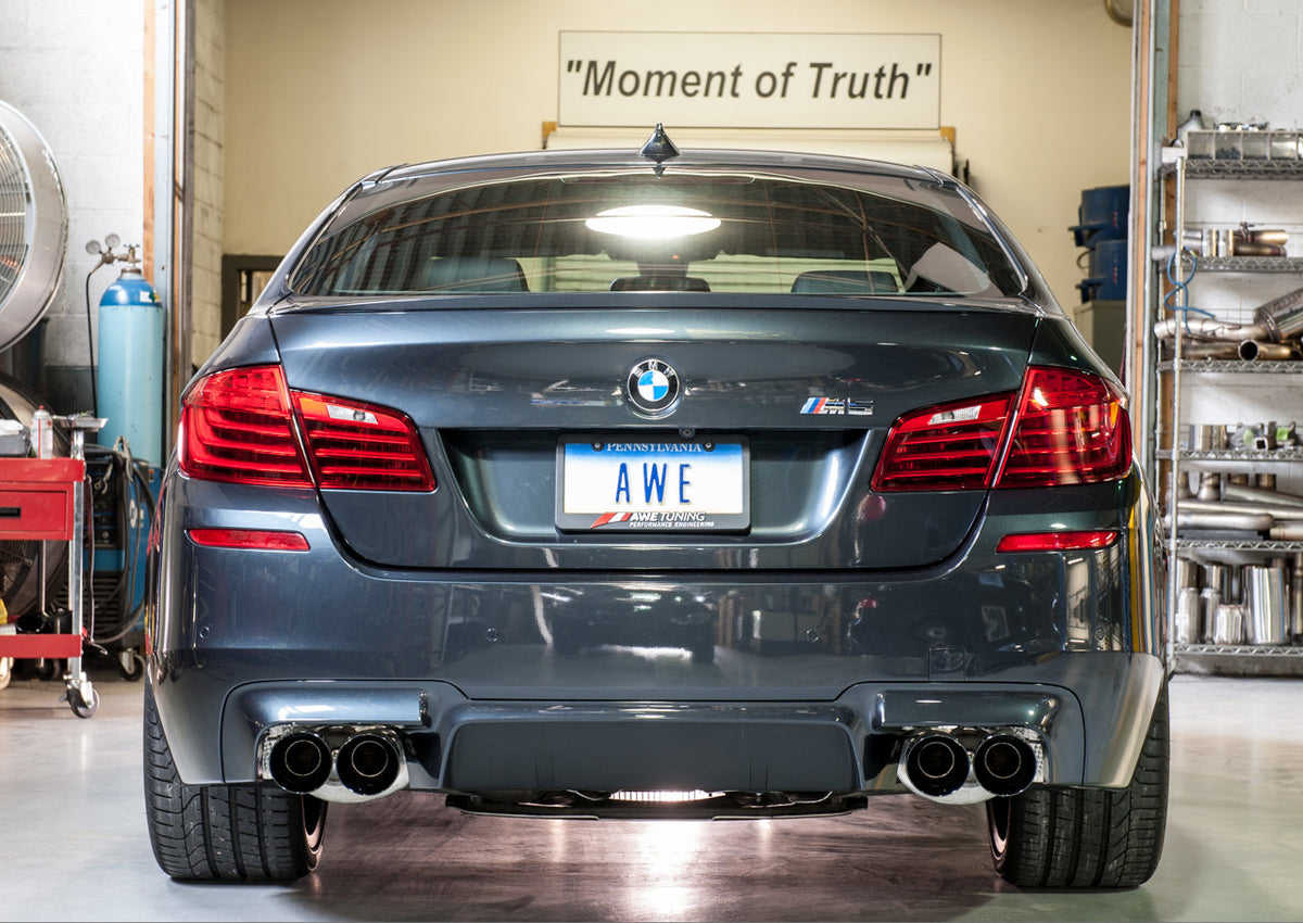 AWE Touring Edition Axle Back Exhaust for BMW F10 M5, Diamond Black Tips image 2