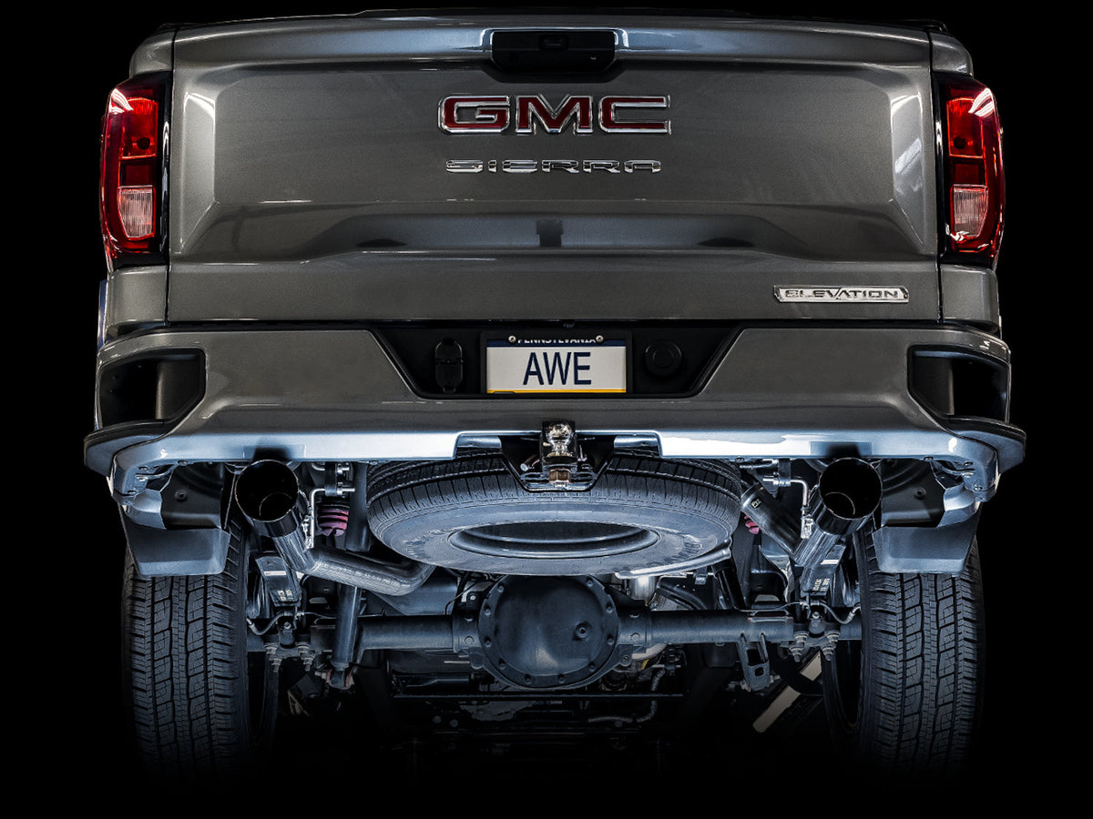 AWE 0FG Catback Split Rear Exit Exhaust for 4th Gen Silverado/Sierra 1500 5.3L (Flat Bumper) - Dual Diamond Black Tips image 4