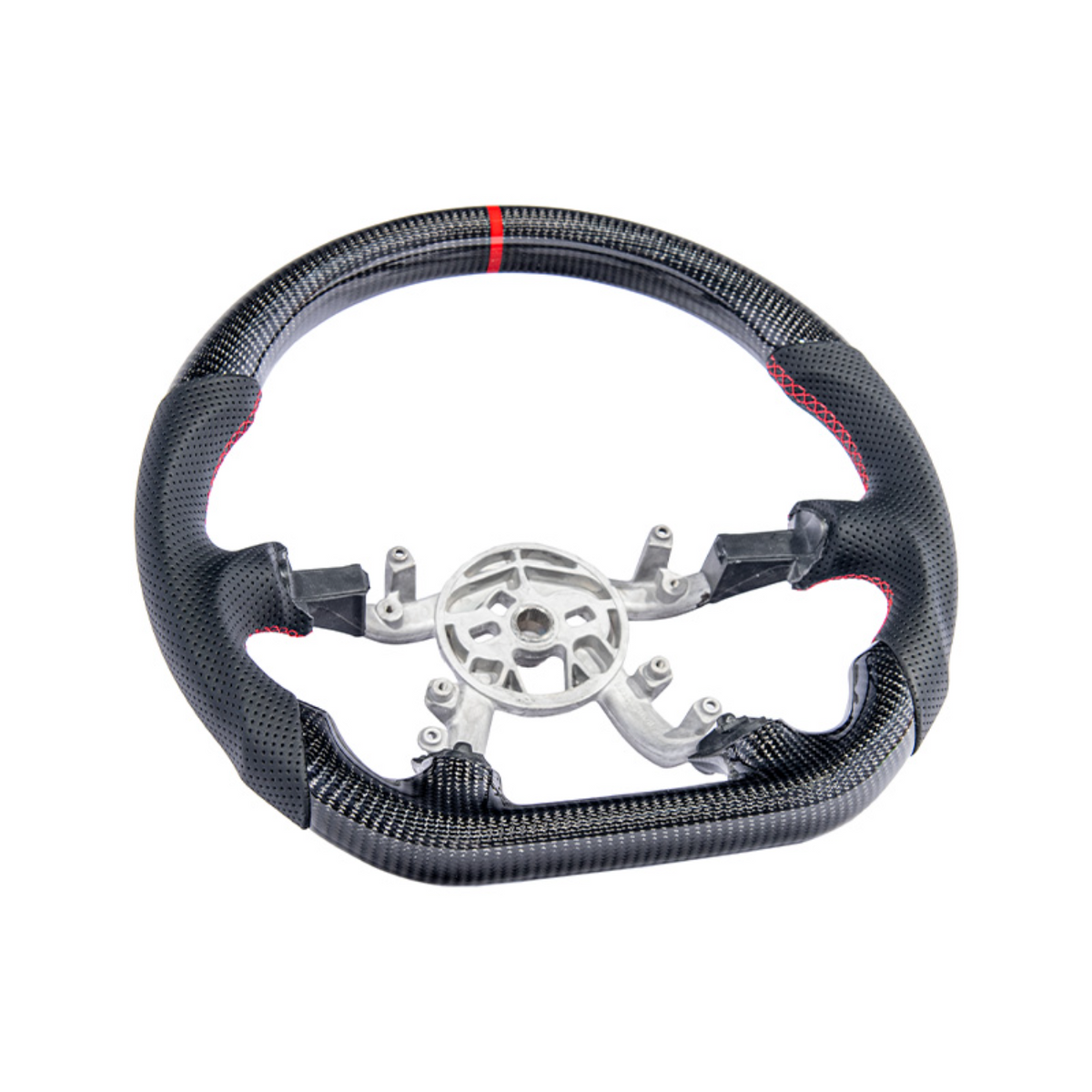 1997-04 Corvette C5 Carbon Fiber Steering Wheel Black Perforated Leather Red Center Stripe image 2