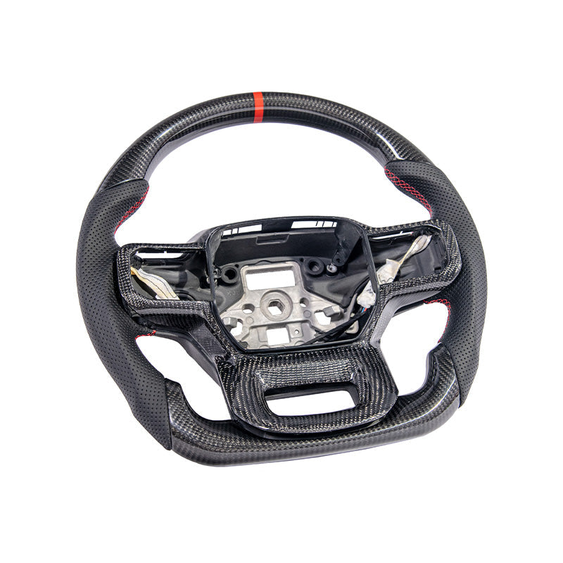 2021-Up Ford F-150 CARBON FIBER Perforated Leather Red Stripe Steering Wheel image 12
