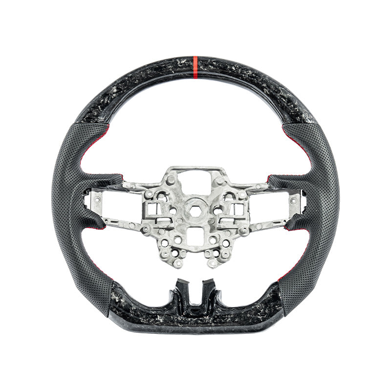 2018-23 Ford Mustang Forged Carbon Fiber Perforated Leather Steering Wheel | Red Stripe image 10
