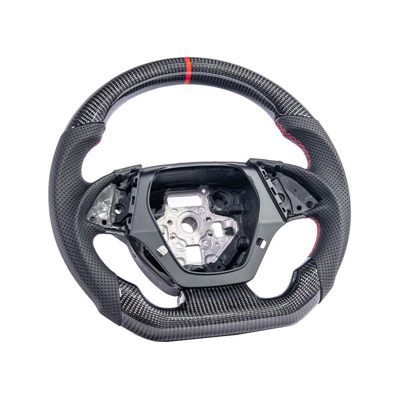 2016-2024 CAMARO CARBON FIBER Perforated Leather Red Stripe Steering Wheel image 1