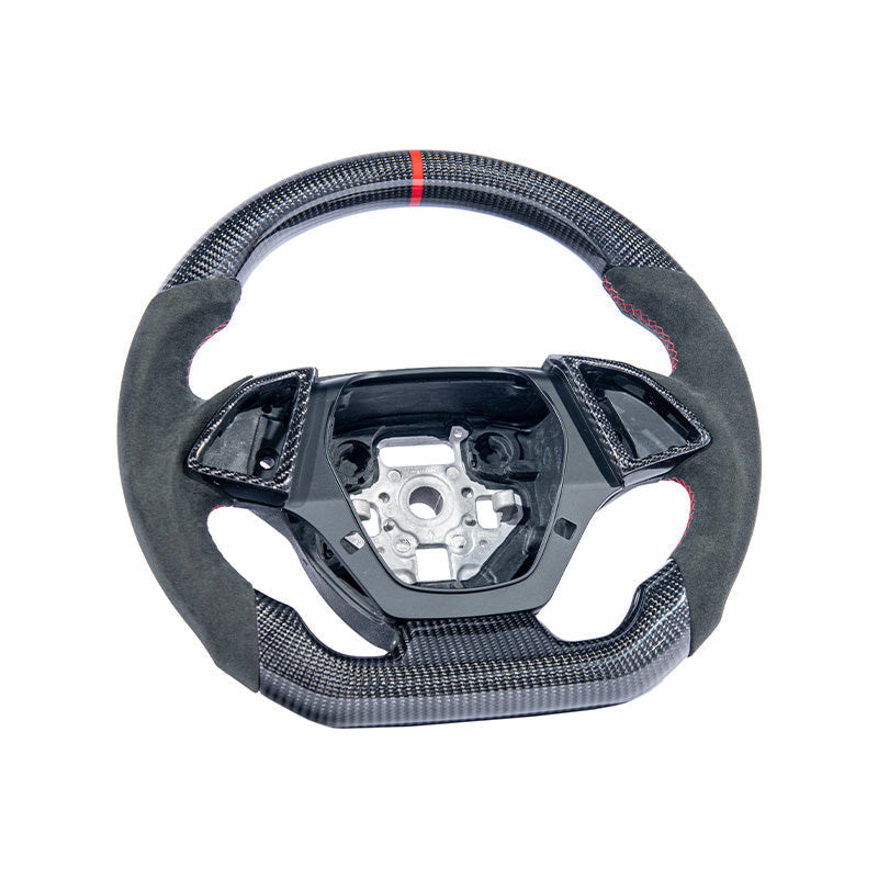 2016-2024 CAMARO CARBON FIBER Black Alcantara Red Stripe Steering Wheel image 2