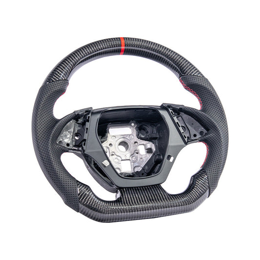 2016-2024 CAMARO CARBON FIBER Perforated Leather Red Stripe Steering Wheel image 2
