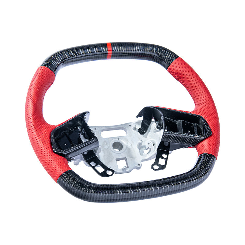 Corvette C8 CARBON FIBER Red Perforated Leather Stripe Steering Wheel image 11