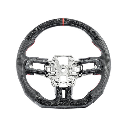 2018-23 Ford Mustang Forged Carbon Fiber Perforated Leather Steering Wheel | Red Stripe image 1