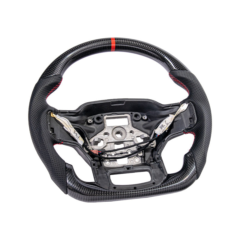 2021-Up Ford F-150 CARBON FIBER Perforated Leather Red Stripe Steering Wheel image 2